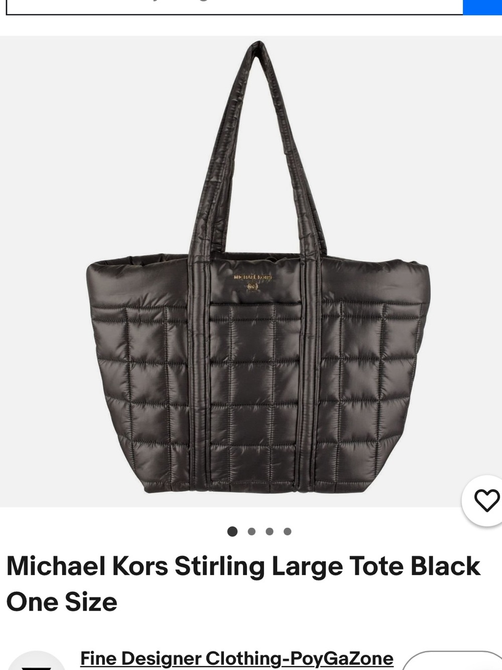 Michael Kors Black Quilted Stirling Nylon Large Tote